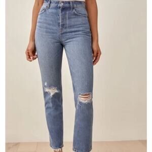 Reformation Cynthia High Rise Straight Jeans Shasta Destroyed Women's Size 28